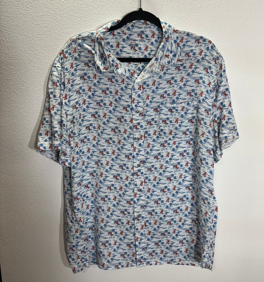 Age of Wisdom XL Lobster Print Button Shirt Coastal Beach Modal Summer